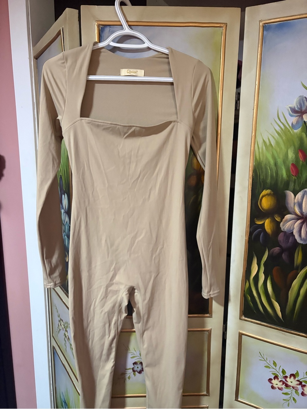 Beige Long-Sleeve Slim Fit Jumpsuit